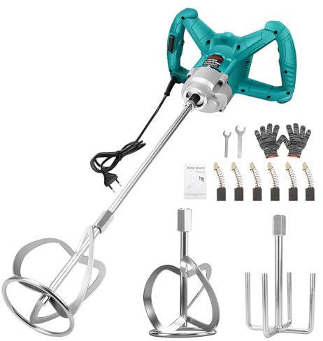 3200W Rührwerk Mörtelrührer mit 2 Rührpaddeln | 1200 U/min Motor, 6-stufig, Arretierbarer Schalter | Elektro Farbrührer Betonmischer für Farbe, Fliesenkleber, Mörtel, Beton, Futter