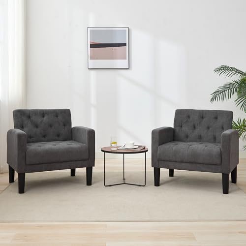 TYBOATLE Accent Chairs Set of 2, Mid Century Modern Upholstered Tufted Living Room Chair for Bedroom, Armchair for Waiting Room, Reading Chair for Office, Grey