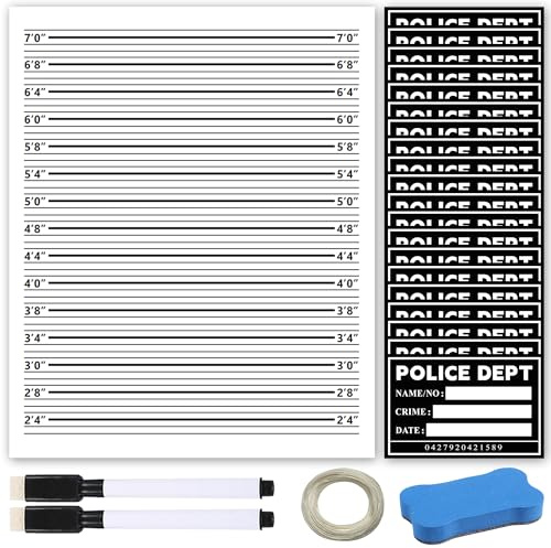 Mugshot Backdrop 5×4.3FT, 20 Pack Mugshot Signs with Polyester Height Charts,Crime Scene Jail Photo Props Background with 2 Markers & Dry Erase Eraser for Bachelorette, Jail Party Decorations