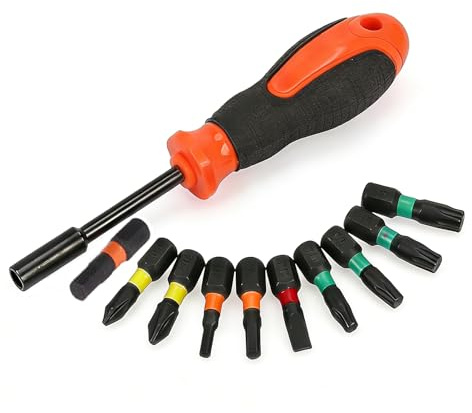 Uadme Destornillador de Carraca Multipuntas, 10 en 1 Puntas Atornillador de Acero Alta Dureza, PH1, PH2, H3, H4, H5, SL6, T15, T20, T25, T30, para DIY, Hogar, Automóviles Reparación