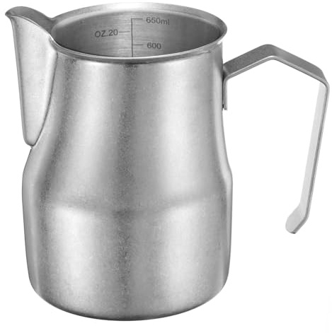 QUARKZMAN Pitcher À Mousse À Lait, 22 oz / 650ml Tasse À Mousse En Acier Inoxydable Avec Échelle Pour Pitcher À Vapeur De Lait Accessoires Pour Latte Art Cappuccino Café Espresso, Argent Mat