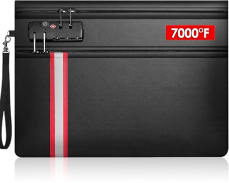 Bolsa Documentos Ignífuga e Impermeable, Tamaño A4, Versión Mejorada 2026 Carpeta de Seguridad con Cerradura TSA, Doble Cremallera, Protección 12 Capas(36x26 cm)