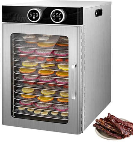 Deshidratador De Alimentos, Máquina Secadora De Alimentos Con Temperatura Ajustable De 30 A 90 ℃ Y Temporizador De 24 Horas, Deshidratador De Acero Inoxidable Para Secar Frutas Y Carnes 12Tray