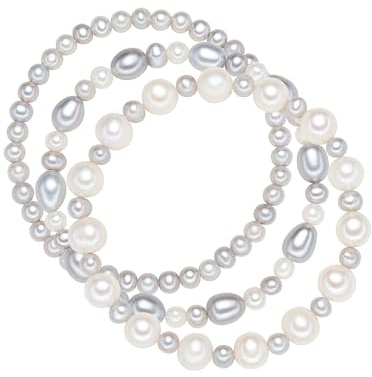Valero Pearls 3-er Damen-Armband Set elastisch Hochwertige Süßwasser-Zuchtperlen 5-8 mm Oval weiß/silbergrau - Perlenarmbänder mit echten Perlen