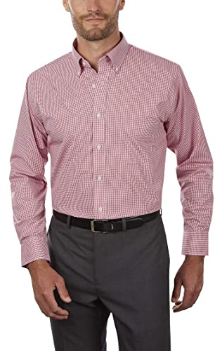 Van Heusen mäns normal passform Gingham button-down krage klänning skjorta, Röd henna, S