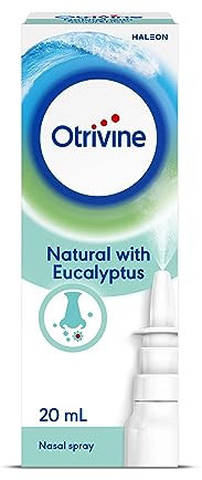 Otrivine Nasal Spray, Natural Decongestant for Blocked Nose Relief in Cold and Flu, with Eucalyptous, 20ml