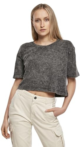 Build Your Brand Womens Ladies Acid Washed Cropped Tee T-Shirt, Darkgrey White, S