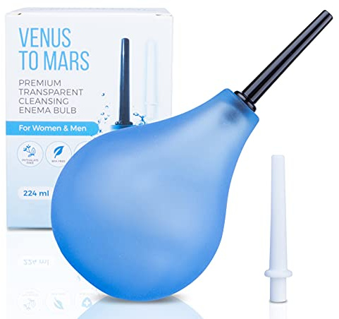 Clear Enema Bulb Kit – Anal Douche for Men and Women – 7oz with 2 Replaceable Nozzles - Easily See Water Level with Transparent Design – BPA and Phthalates Free (Blue)