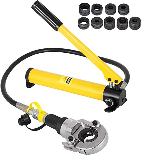 VEVOR Pinza idraulica con 9 matrici estraibili, girevole a 360°, separatore di pinze con forza di pressione 6T, Crimpatrice idraulica adatta per raccordi a forma di V/TH da 12-28 mm/16-32 mm