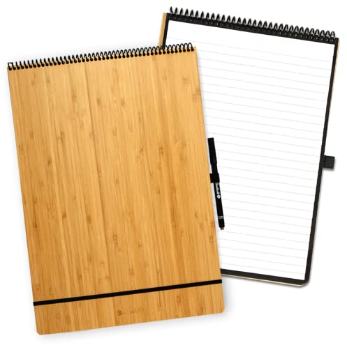 BAMBOOK Notepad - Bambus-Holz Hardcover - A4 - Blanko & Liniert, Wiederverwendbares Notizbuch, Notizblock, Reusable Notebook