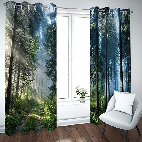 BATOHOME Tenda Fonoassorbente Finestra, Tende per Finestra a Vetro Coprente Foresta Tende Lunghe a Vetro, Tende per Salotto con Passanti 214X214Cm