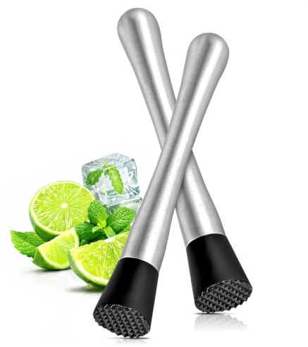 Bar-Stößel aus Edelstahl für Cocktails – 2 Stück altmodischer Cocktail-Stößel für Limonade Home Bar Zubehör und Zubehör Trinkstößel – 20,3 cm altmodisches Eiszerkleinerer-Cocktail-Stößel-Set