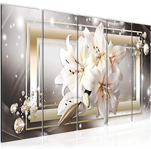 Runa Art Bild Blumen Lilien Wandbilder auf Vlies Leinwand 5 Teilig Wanddekoration Wohnzimmer Schlafzimmer 021756a