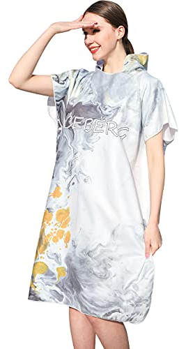 LumiSyne Umziehhilfe Mit Kapuze Damen Surf Poncho Mode Gedrucktes Muster Strandhandtuch Mikrofaser Bademantel Schnelltrocknend Sporthandtuch Kompakt Einfache Lagerung Schwimmen Handtuch