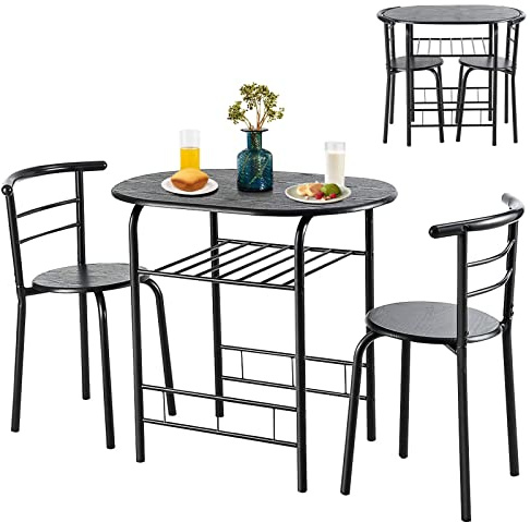GIANTEX Set di 3 Pezzi da Giardino, Set Tavolo e Sedie, Tavolo con 2 Sedie, Set Mobili da Esterno, Ideale per Cucina, Balcone, Caffetteria, Giardino e Terrazza, Moderno (Nero)