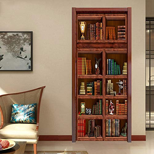 FHKGIUJAD Türtapete Selbstklebend Vinyl Türposter 3D Bibliothek Vintage Bücher Diy Türaufkleber Türfolie Türposter Selbstklebende Tür Abnehmbare Heimtapete Dekorative Kunst 77X200Cm