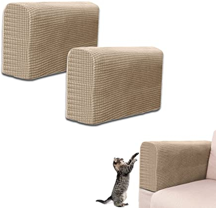 ZEACCT - Juego de 2 Fundas Protectoras para sofá, reposabrazos, Fundas de sillón para casa, salón, Dormitorio, protección elástica con 10 Clavos de fijación, Color marrón