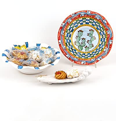 Frutero decorativo de cerámica de Caltagirone de estilo carro Siciliano y pastas de almendra