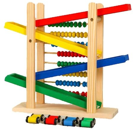 Kinder Spiel Kugelbahn Rennbahn mit Rechenschieber Spielzeug Holz