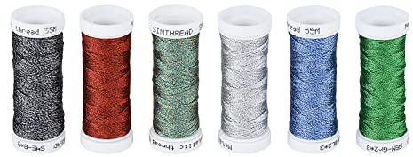 Simthread Metallisk stickad tråd för vävd stickning handarbete flätning – 6 julfärger, 50 meter/spole