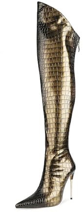 Microfibre Fashion Over-Knee Boots Lace Zip Stiletto with High Heel Handmade Overknee Boots for Women Large Size z846bs, bronze, 10.5 US
