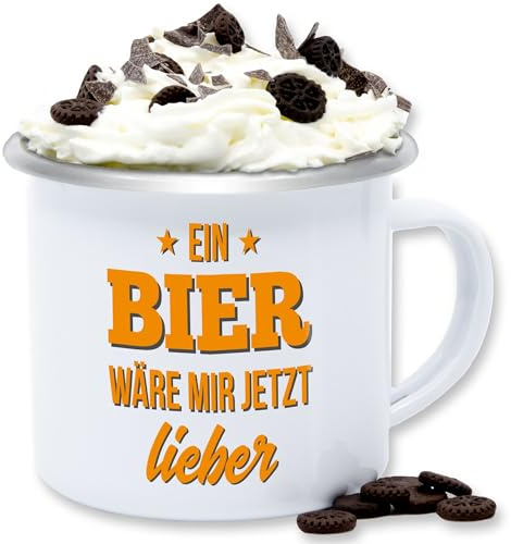 Emaille Tasse Blechtasse - Statement Sprüche - Ein Bier wäre mir jetzt lieber - 300 ml - Weiß Silber - bierkaffeetasse becher mit spruch sarkasmus saufen kaffeetasse spruechen tassen sprüche,