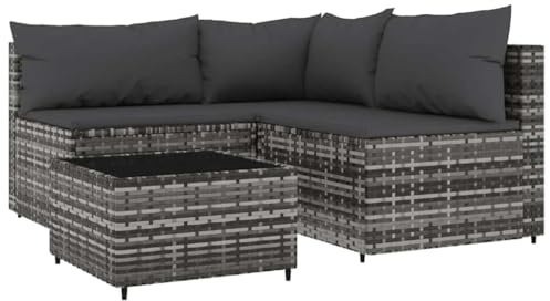 vidaXL Garten Lounge Set 4-TLG., Gartenmöbel Set mit Kissen, Sitzgruppe für Garten Terrasse, Modular Sofa Garnitur Loungemöbel, Grau Poly Rattan