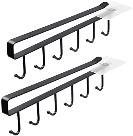 Menmamenma Mug Holder Under Cabinet Cup Rack Organizer with 6 Hooks Under Shelf Hanger Drilling Free Drying Cupboard Storage for Kitchen Restaurant Hanger Tea Cup Display Rack - Black