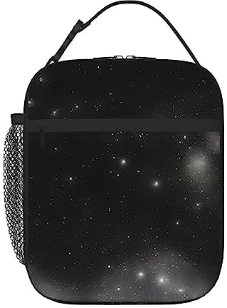 vacsAX Lonchera térmica de galaxia negra y blanca para mujeres/hombres, lonchera reutilizable, organizador con hombro ajustable