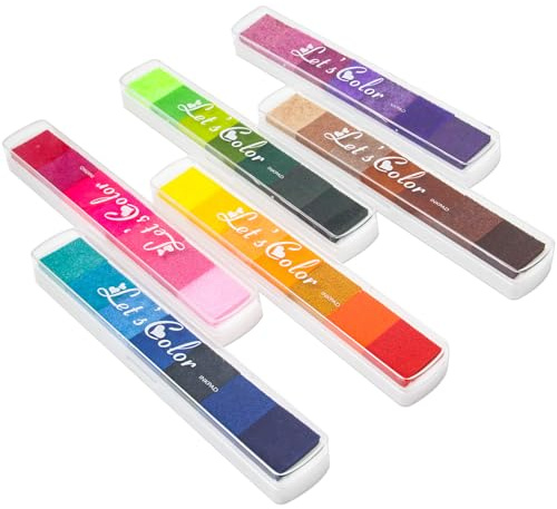 Neikafan 42 Colores Almohadilla Tinta Niños Tinta para Sellos Infantiles de Colores Azul,Verde,Amarillo,Morado,Café,Rosa Gradiente para Papel Artesanía Tela Pintura DIY(6 Piezas)