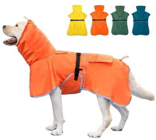 KOOGAL Hunde-Regenmantel mit Kapuze, Wasserdicht, Verstellbar, Leicht, für Kleine, Mittlere und Große Hunde (Orange, 5XL)