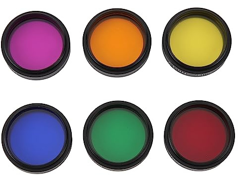 1,25 tums teleskop månfilter, 6 stycken färgglada teleskopfilterkit med förvaringslåda (gul, orange, röd, ljusgrön, blå, ljuslila), för 1,25 tums teleskop
