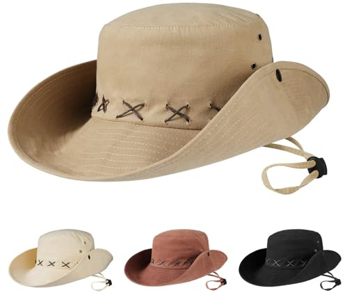 TAGVO Sombrero de Pescador Impermeable Gorro Anti-UV para Hombres Mujer, Sombrero de Safari con Cordón, Gorras de Senderismo Gorra de Sol de Jungla Sombreros de ala Ancha de Verano Bucket Hat