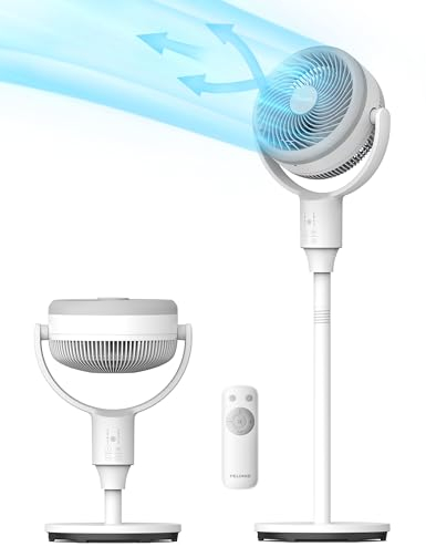 Pelonis Leiser Standventilator, 2-In-1 Standventilator mit Fernbedienung, 1500m³/h Luftvolume Luftzirkulator Fan 110CM Höhe 3-Geschwindigkeit 135°+90° Omni-direktional Oszillierend Ventilator