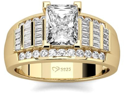 Jeulia Bague en Or Jaune et Argent Sterling 925 à Coupe Radiante pour Femme, Bague de Fiançailles Bagues D'Éternité, Alliances de Mariage de 2,7 Ct Avec Boîte À Bijoux (Or jaune, 53(16.9))