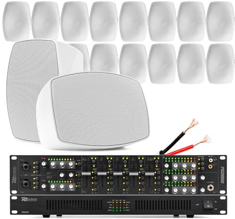 Power Dynamics 3-Zone Matrix PA System with 18x BHW50WH 5.25 White Wall Speakers, Multi Zone Commercial Audio Amplifier, Restaurant and Pub Sound System