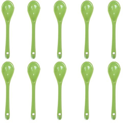 Pirhosigma 10 pcs Green Porcelain Egg Spoons Ceramic Spoons 4.7 inch Coffee Spoon Dessert Yogurt Tea Milky Tea