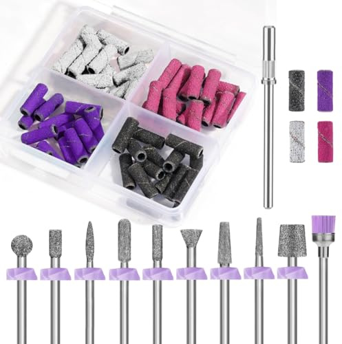 Depvko 10 st diamantnagelborr, nagelbandsbit för Efile-nagelborr med 40 st små slipband (#120#180#240) och dornbit, akrylborttagningsverktyg manikyr pedikyrkit för nagelförberedelse gellack
