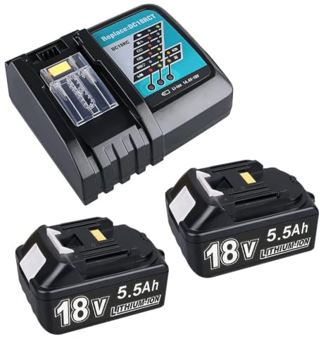Ersatzakku für Makit Akku 18V 2X 5500mAh Ersatzakku Kompatibel mit 18V Akku mit DC18RC Ladegerät Kompatibel mit BL1860 BL1860B BL1850 BL1850B BL1840 BL1830 BL1820 LXT400