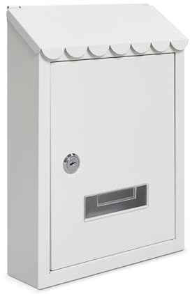 Assorted Collections Boîte aux Lettres Murale | boîte aux Lettres verrouillable en Acier galvanisé avec 2 clés | résistante aux intempéries Boîte aux Lettres | 21 x 30 x 7 cm (Blanche)