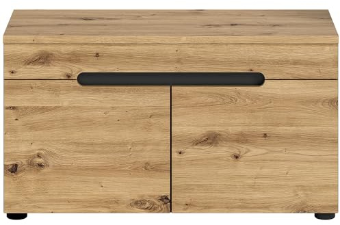 Lomadox Garderobenbank 80 cm breit, 2 Türen, Artisan-Eiche und Basaltgrau