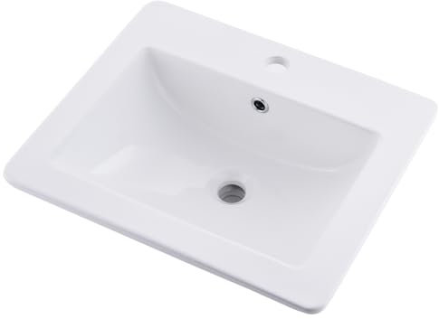 Jshozzy Drop in Bathroom Sink, 21x18 White Rectangular Modern Ceramic Semi Recessed Vessel Sink with Overflow Above Counter Bathroom Vanity Basin