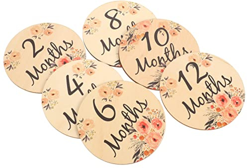 RORPOIR 6 Doppelseitige Holz Monatskarten in Blumenform für Neugeborene 6 Stück als Foto Requisite für Babyparty und Babyzimmerdeko