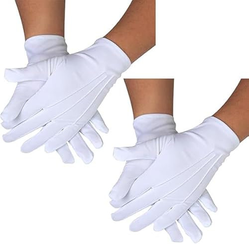 ledytdggu 2-Paare Weiße genähte Handschuhe für formelle Smokings, Weihnachten, Karneval, Halloween, Fasching, Verkleidung, Theater，Schützenfest Polizeibegleiter Parade