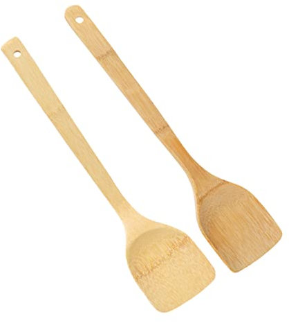 MAGICLULU Lot de 2 Spatules Cuisine en Bois Manche Ergonomique, Ustensiles Portables pour Cuisiner la Maison Cuisine Professionnelle