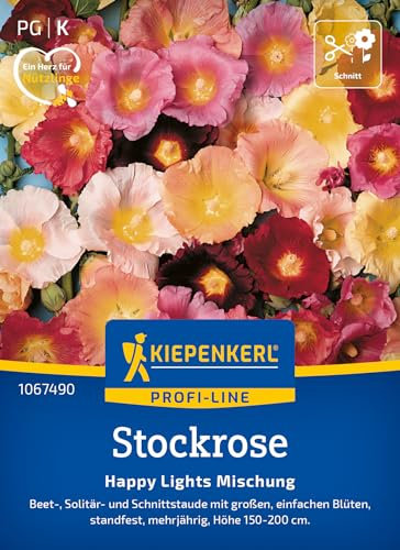 Kiepenkerl Profi-Line Stockrosensamen Happy Lights Mischung 1067490 - große und einfache Pflanzen - standfest - mehrjährig - Pflanzen, Blumensamen, Saatgut