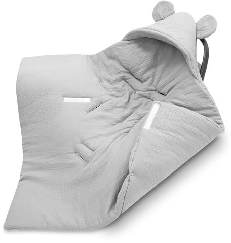 Manta Muselina de porteo y Saco Universal para Silla de Coche Paseo capazo y Carro – 90x90 cm arrullo cobertor Transpirable y Lavable para Cochecito niños y niñas Gris