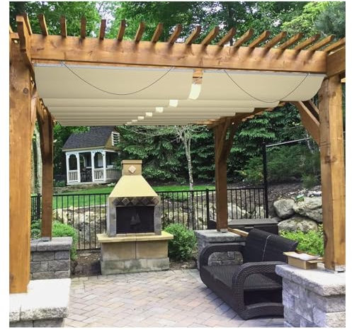 Einziehbares Wellen-Sonnenschutzdach, Pergola-Abdeckung, einziehbares Pergola-Schattendach, Wellen-Sonnensegel, Ersatzdach mit Hardware, Sonnenschutz mit Kabel-Hardware(W0.8*L3m/W2.62*L9.84ft)