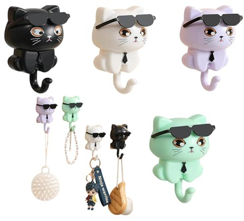 Smavles Porte Manteau Mural Enfant, 4 Pièces Crochets Adhesif Muraux pour Animaux Mignon Crochet Créatif pour Manteau Cat Hook Rétractables pour Patere Enfant Décoration Murale Sans Perçage