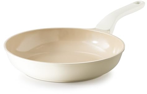 PRICUSIS Nonstick Ceramic Frying Pan, 8/10 Inch Skillet with Stay Cool Handle, Fully Coated, Induction Compatible & Oven Safe, 100% Dishwasher Safe, PTFE PFAS & PFOA Free（10 Inch, Coconut White）